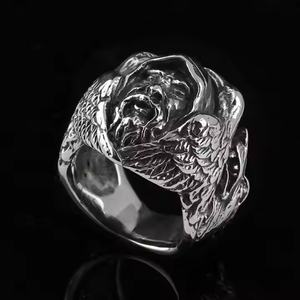 Anillos Personalizados de Joyería Vintage Punk con Diseños de Animales para Hombre: Águila, Dragón, Cruz, Espíritu, Araña. Anillo Abierto Ajustable al por Mayor. - Product Image 6