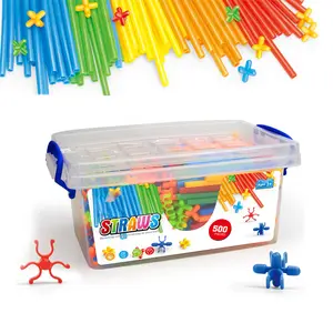 500 pçs colorido intertravamento plástico, engenharia brinquedos, canudos, conectores bloco de construção, haste, brinquedos para crianças