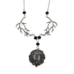 Collier pendentif Halloween avec branches de bois de cerf, balai de sorcière, chapeau magique de lune, chaîne en cuivre ornée de diamants et motif bambou - Product Image 5