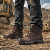 Botas de Seguridad de Cuero Genuino al por Mayor, Zapatos de Trabajo con Puntera de Material Compuesto, Antipinchazos, de Media Caña, Calzado de Seguridad Industrial