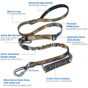 Correas tácticas para perros, accesorio de camuflaje fuerte y retráctil, absorción de impacto, doble Mango, para exteriores, con cinturón de seguridad para coche - Product Image 4