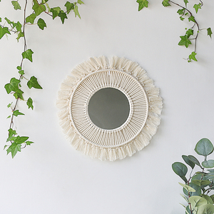 <span class=keywords><strong>Macrame</strong></span> appeso a <span class=keywords><strong>parete</strong></span> in vetro Boho Home Decor con specchio decorato a mano per soggiorno appartamento - Product Image 2