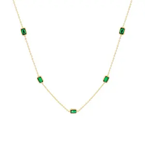Bijoux plaque or fashion jewellery green zircon 14k steel choker necklace women