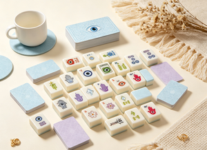 Juego de Mahjong Americano de Lujo Moderno, Portátil, con Fichas Acrílicas Color Crema, Ojo Turco, Hamsa, Cristal, Jokers, Completo, 160 Piezas - Product Image 2