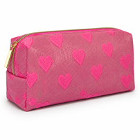 Trousse à crayons à motif de cœurs roses avec tissu chatoyant et fermeture éclair dorée pour le rangement des fournitures de papeterie