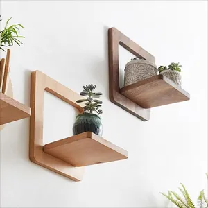 Indoor Plant Stand Wooden Plant Hanger Floating Shelf Wall Rustic Display Shelf