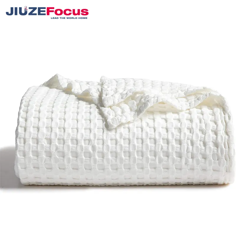 Cream white summer cooling blanket lightweight cotton blanket Waffle weave bed blanket suitable for all seasons