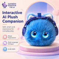Jouet en peluche AI Chat Bleu avec oreilles, nœud blanc, vibration, reconnaissance vocale, mémoire longue durée, 50+ langues, yeux LED, version WiFi TUYA, cadeau