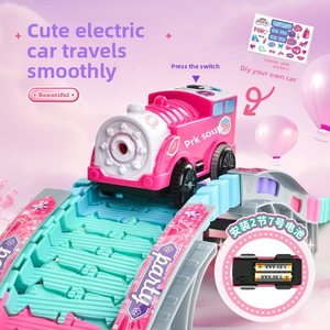 Circuit de Voiture Électrique pour Filles 228 Pièces, Ensemble de Piste de Course Flexible Rose Princesse Magique à Monter Soi-même avec Parking, Jouet Train - Product Image 4
