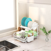Support de rangement de cuisine en métal à deux niveaux Support de comptoir pour lave-vaisselle avec évier Baguettes seau égouttoir sur pied pour vaisselle