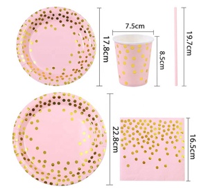150 pièces Or Dot Bleu Vaisselle Jetable Bébé Douche Tasses Pailles Serviettes Plaques 1st <span class=keywords><strong>Anniversaire</strong></span> Décor Enfants Garçons Sert 25 - Product Image 5