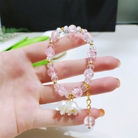 Trendige Ins Pastell Transparente Rissglas-Blumenarmbänder, 9-farbige Magnolien-Quasten Weiche Mehrschichtige Armbänder für Alltag & Hanfu
