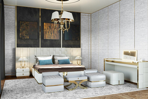 Lit italien <span class=keywords><strong>matelassé</strong></span> de luxe haut de gamme avec tête de lit large, mobilier de chambre à coucher, lit en cuir véritable moderne de luxe, taille king - Product Image 5