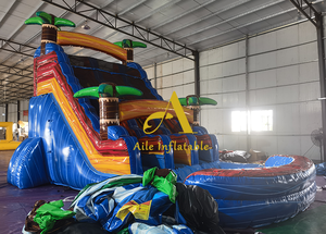 Toboggan gonflable à double voie pour enfants toboggan aquatique et sec avec piscine pour fête à louer - Product Image 2