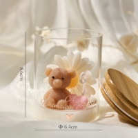 Bougie parfumée en cire de soja Arovi-Teddy Bear dans un verre, décoration et cadeau mignons de qualité supérieure, sans danger pour les animaux de compagnie et les enfants, idéale pour la révélation du sexe et le baptême
