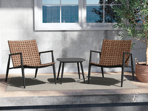 Ensemble bistrot moderne 3 pièces pour extérieur, structure en aluminium thermolaqué, chaises 2 places aspect cuir et rotin, mobilier d'extérieur - Product Image 2