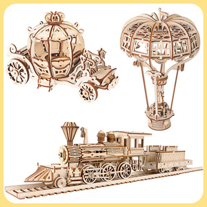 Modèle <span class=keywords><strong>de</strong></span> train à vapeur <span class=keywords><strong>en</strong></span> <span class=keywords><strong>bois</strong></span> 3D à construire soi-même, puzzle artisanal à assembler, jouet <span class=keywords><strong>pour</strong></span> enfants et adultes <span class=keywords><strong>pour</strong></span> stimuler la créativité et la pensée spatiale - Product Image 2