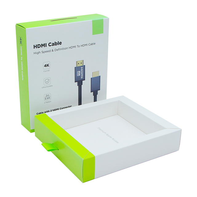 High Quality Custom Logo USB Cable Gift Drawer Boxes Eco-Friendly Paper Packaging for Mobile Phone Consumer Electronics