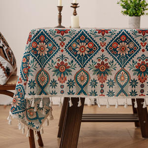 Nappe rectangulaire imprimée florale style bohème vintage, décoration ethnique pour la maison, housse de table anti-poussière lavable pour cuisine et salle à manger - Product Image 3