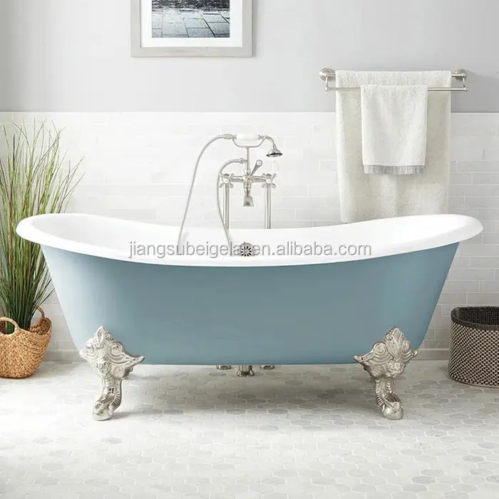 Vasca da bagno in ghisa piccola vasca da bagno indipendente colore verde chiaro vasca da bagno classica a doppia pantofola