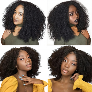 Peluca en forma de U con mecanismo completo, cabello Remy monofilamento, afro rizado <span class=keywords><strong>corto</strong></span>, rubio <span class=keywords><strong>claro</strong></span>, marrón <span class=keywords><strong>claro</strong></span>, marrón rojizo oscuro, HD - Product Image 1
