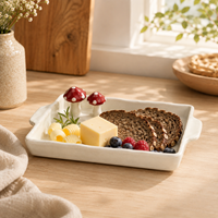 Ensemble de vaisselle en céramique motif champignon 3 pièces : assiette ronde, plateau de service rectangulaire, compatible micro-ondes et lave-vaisselle, cadeau Cottagecore