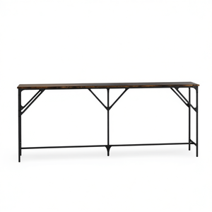 Consolle in Legno di Quercia Affumicata, 78,7 Pollici di Lunghezza, Base a Cavalletto, Design Industriale, Arredamento Moderno per Soggiorno - Product Image 1