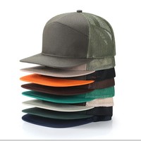 Casquette Trucker 7 Panneaux à Visière Plate, Dos en Maille Respirant, Snapback, Logo Personnalisé, Vierge, Unisexe, Réglable, Structurée, pour l'Été, Vente en Gros