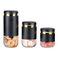 900ml 570ml 370ml Wadah Makanan Kaca Berlapis Logam Hitam untuk Dapur Rumah, Stoples Kaca untuk Kopi, Permen, Kacang