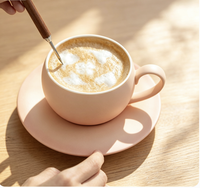 Ensemble de tasses à café en céramique mate de 300 ml et plateau, tasse à expresso en céramique pour restaurant, mug à lait pour le petit-déjeuner avec poignée, tasse à cappuccino