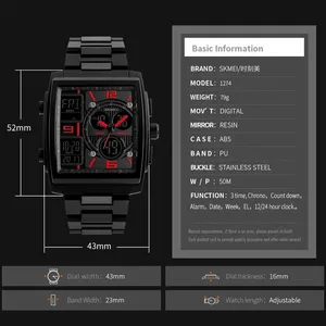 Montre numérique sportive de luxe <span class=keywords><strong>SKMEI</strong></span> <span class=keywords><strong>1274</strong></span> pour hommes, étanche, affichage LED, montre à quartz électronique pour hommes, montre-bracelet, Relogio Masculino - Product Image 5