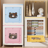OWNSWING 70L 130L Boîte de rangement pour vêtements de grande capacité avec couvercle rabattable et roulettes, armoire de rangement en plastique pliable