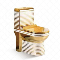 WC monobloc de luxe en céramique moderne à fixation au sol, design ligne dorée, pour salle de bain, vente en gros, articles sanitaires