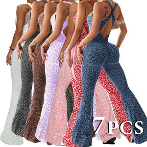 Combinaison sans couture pour femme en nylon anti-humidité, imprimé léopard et pois, taille élastique, dos nu, idéale pour le fitness et le style urbain - Product Image 1