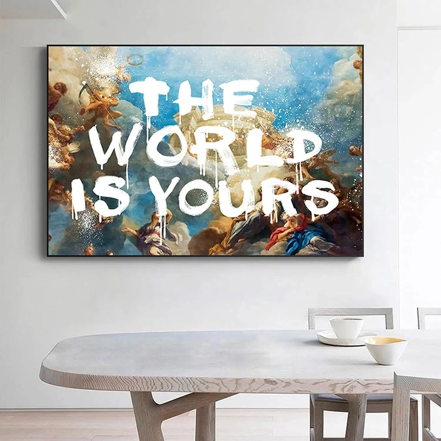 Graffiti Art Abstract The World Is Yours Motivational Quotes Poster Modern Inspiring Hand-painted Canvas Painting for Home Wall