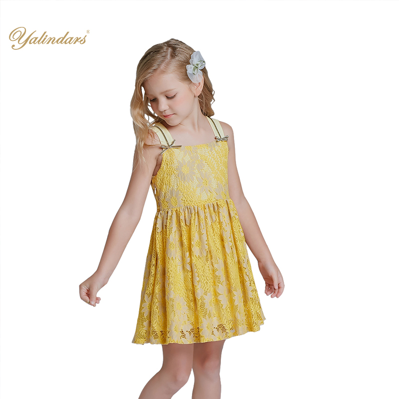 Ready Shipping Summer Casual Everyday Wear A Line Yellow Elegant Children Clothing Lace Girl Dress