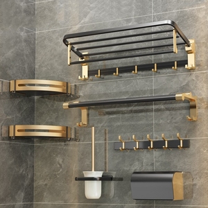 Accessori da <span class=keywords><strong>Bagno</strong></span> Set Hotel Portasciugamani Doppio Pieghevole in Lega di Alluminio con Riscaldatore Nero - Product Image 2