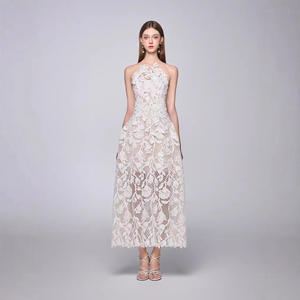 Nouveautés Robes pour femmes à la mode et élégantes <span class=keywords><strong>jupe</strong></span> <span class=keywords><strong>longue</strong></span> en dentelle soluble dans l'eau tempérament sans manches robes de soirée élégantes - Product Image 1