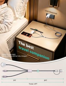 Câble de charge multi-appareils 3-en-2 pour montre et iPhone, en aluminium et nylon, connecteurs USB-A/USB-C, idéal pour les voyages, le camping, la croisière et l'utilisation en voiture - Product Image 6