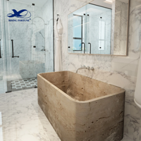 RF Home Decoration Baignoire ronde durable de style occidental Baignoire en pierre de travertin beige naturel