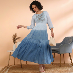 Robe midi évasée brodée 100 % coton pour femme, séchage rapide, idéale pour l'été, les fêtes, le style de vie moderne et le quotidien - Product Image 1