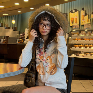 Sudadera con Capucha Estampada de Ciervo Estilo Urbano Americano, Nueva Sudadera con Capucha Informal y Versátil para Mujer, Ropa de Abrigo para Uso Diario - Product Image 4