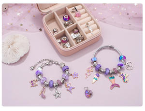 2025 Trendy Silver Stainless Steel <b>Adjustable</b> <b>Bracelet</b> Women's Fashion Jewelry Set 76pcs Crystal Charms Gift Jewelry Making Toys - Product Image 5