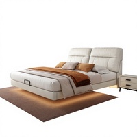 Lit Queen en Cuir Moderne de Luxe avec Lumières LED, Cadre en Bois Inclinable et Rangement Intelligent