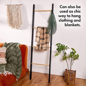 Toallero de baño decorativo de pared de pie libre de bambú, escalera de almacenamiento de barra - Product Image 3