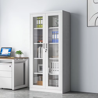 Armoire de classement en acier verrouillable avec 2 portes vitrées, étagères réglables, durable et écologique pour la maison ou le bureau
