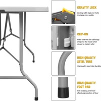 Table de repas pliante portable en plastique de 72 pouces avec demi-poignée, 183 cm, robuste, en HDPE, rectangulaire, pour le camping en plein air, les pique-niques