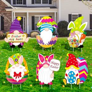 Panneaux de cour de Pâques, décorations extérieures en <span class=keywords><strong>carton</strong></span> de signes de jardin, ornements de décoration de fête de 13 pouces piquets de pelouse pour la chasse aux œufs de Pâques - Product Image 2