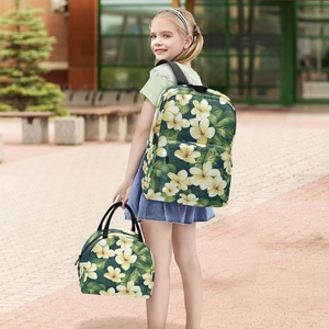 Wholesale Custom Aloha Hawaiian Flower Design Customized Portable Reusable <b>Lunch</b> Bag Backpack <b>Sets</b> for Students - Product Image 6