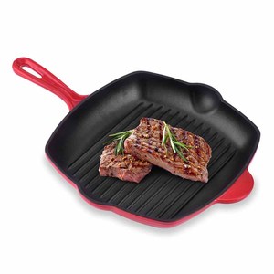Gang Đúc Tráng Men Bao Phủ Vuông Grill Pan <span class=keywords><strong>Griddle</strong></span> Với Dầu Cống Outlet Men Double-Side Grill Pan Nấu Nướng Vỉ Nướng - Product Image 2